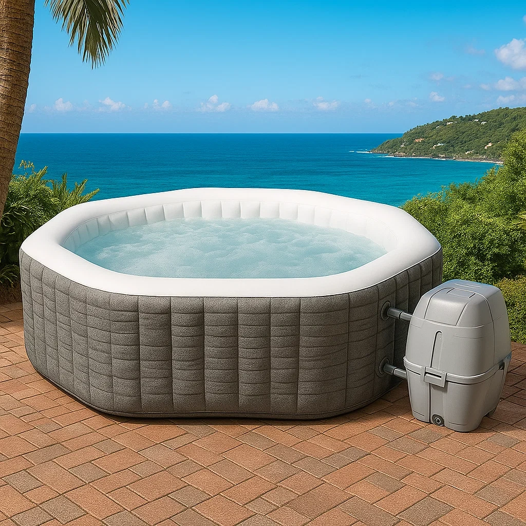 Spas hinchables, 196x196x71 cm, 4 personas, octagonal, color gris/ blanco QHDdiNs372KM