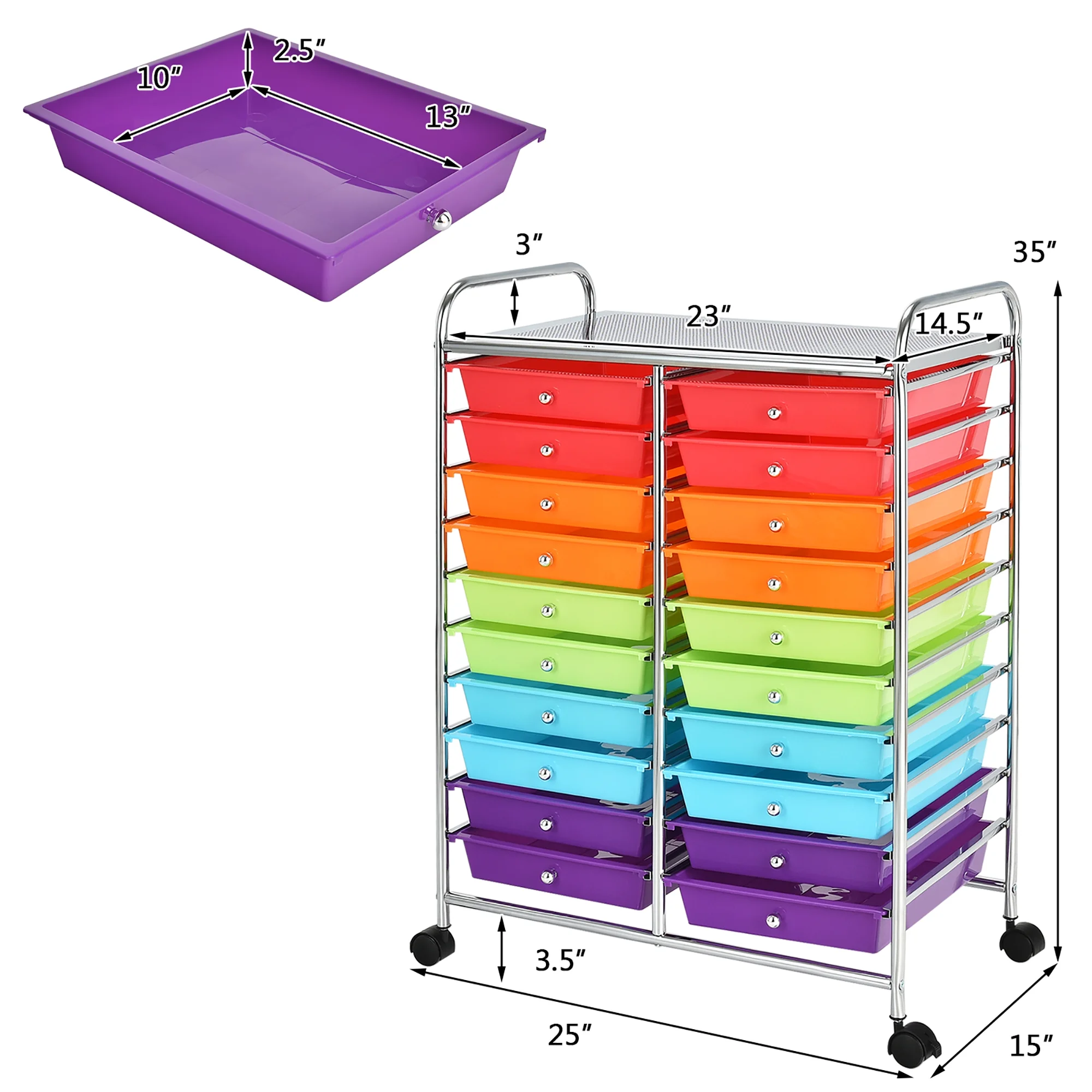 Costway 20 Drawer Rolling Storage Cart Tools Scrapbook Paper Office School Organizer Yellow - Image 112