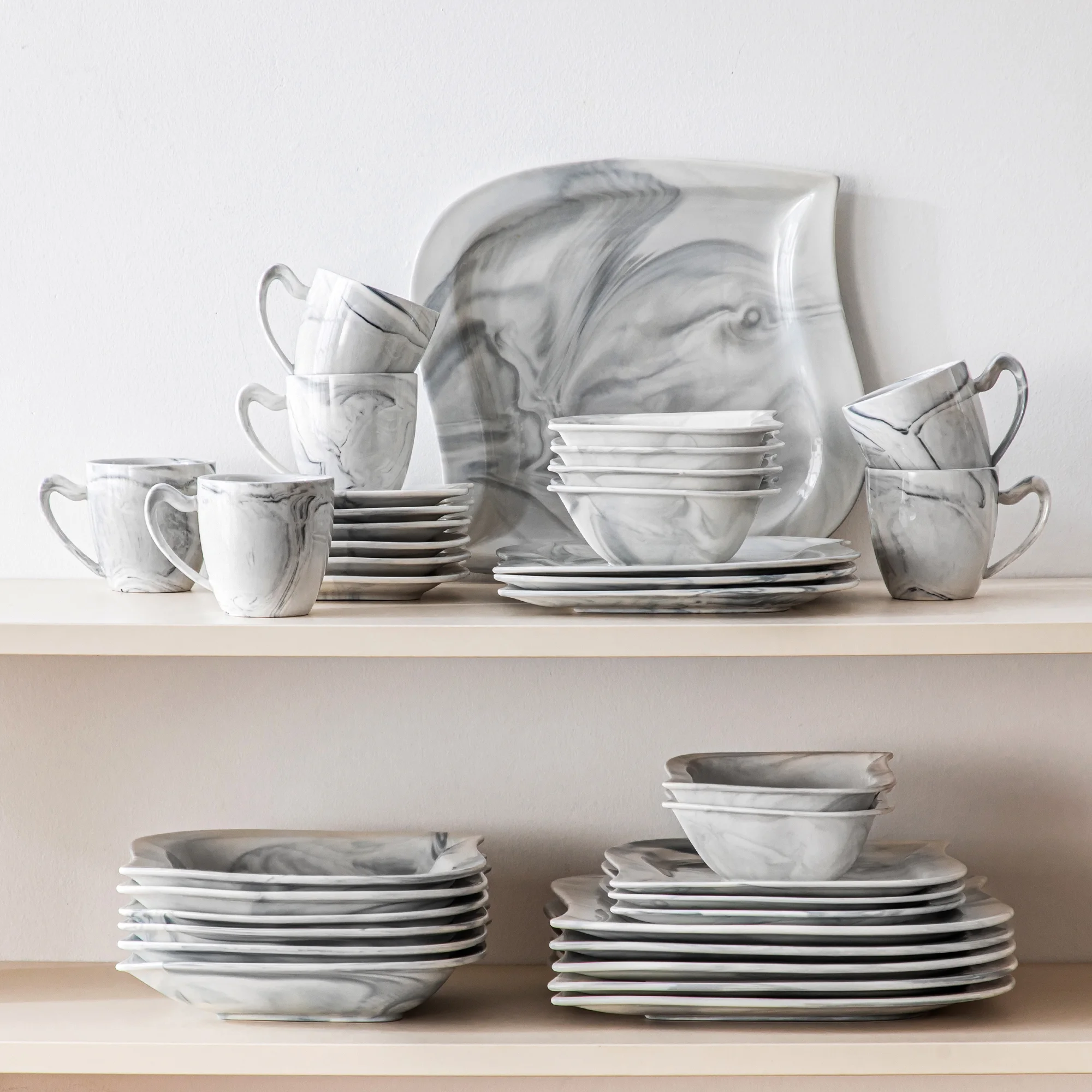 vancasso 36 pcs Dinnerware Sets, Plates and Bowls Set for 6, Porcelain Dinner Set, Marble Gray - Image 6