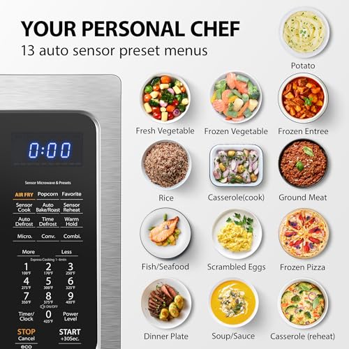 Toshiba Air Fryer Combo 4 in 1 Countertop Microwave Oven, Smart Sensor, Convection, Mute Function, Position Memory 13.6" Turntable, 1.5 Cu Ft, 1000W, Silver, ML EC42P(SS): Home & Kitchen