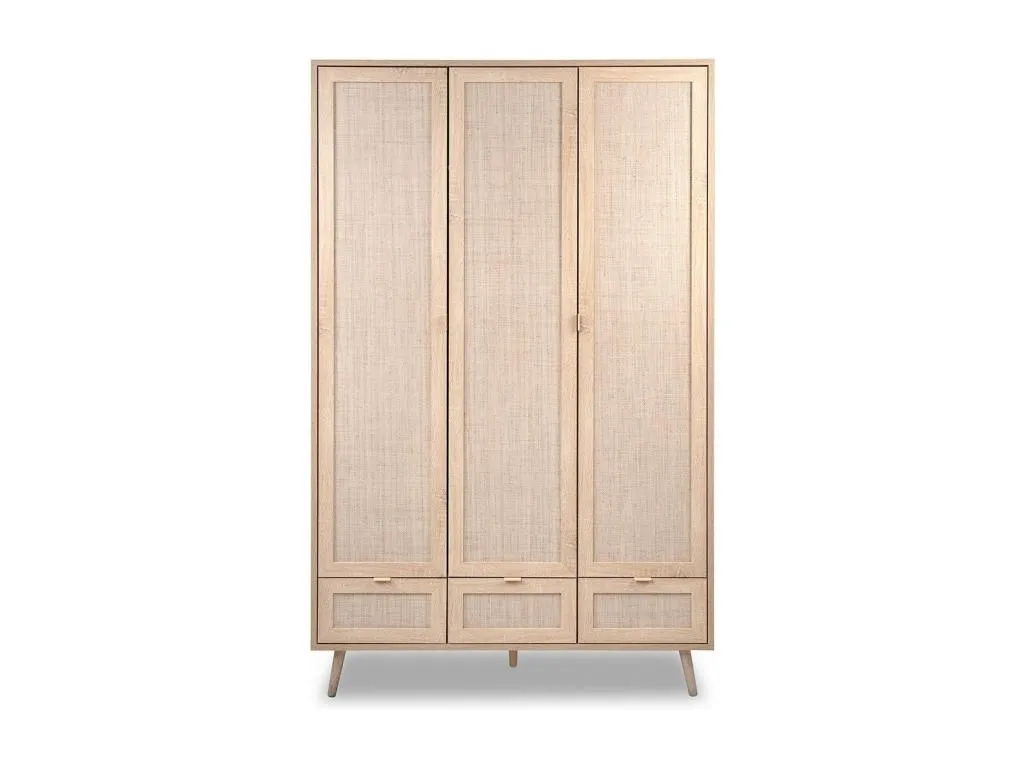 Armario 3 puertas con barras 120 cm - Impresión efecto ratán