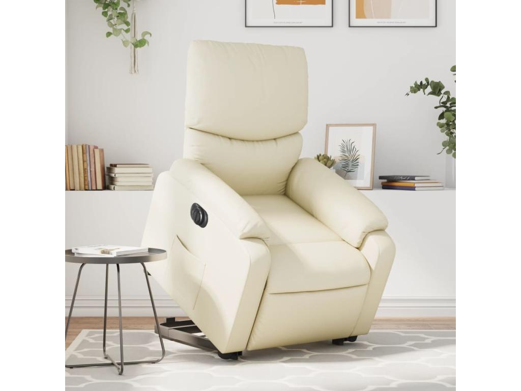 Sillón reclinable elevable eléctrico de cuero sintético crema