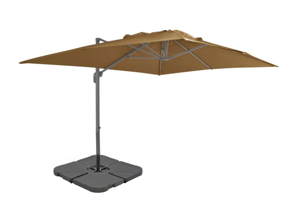 Sombrilla de jardín con base portátil gris topo