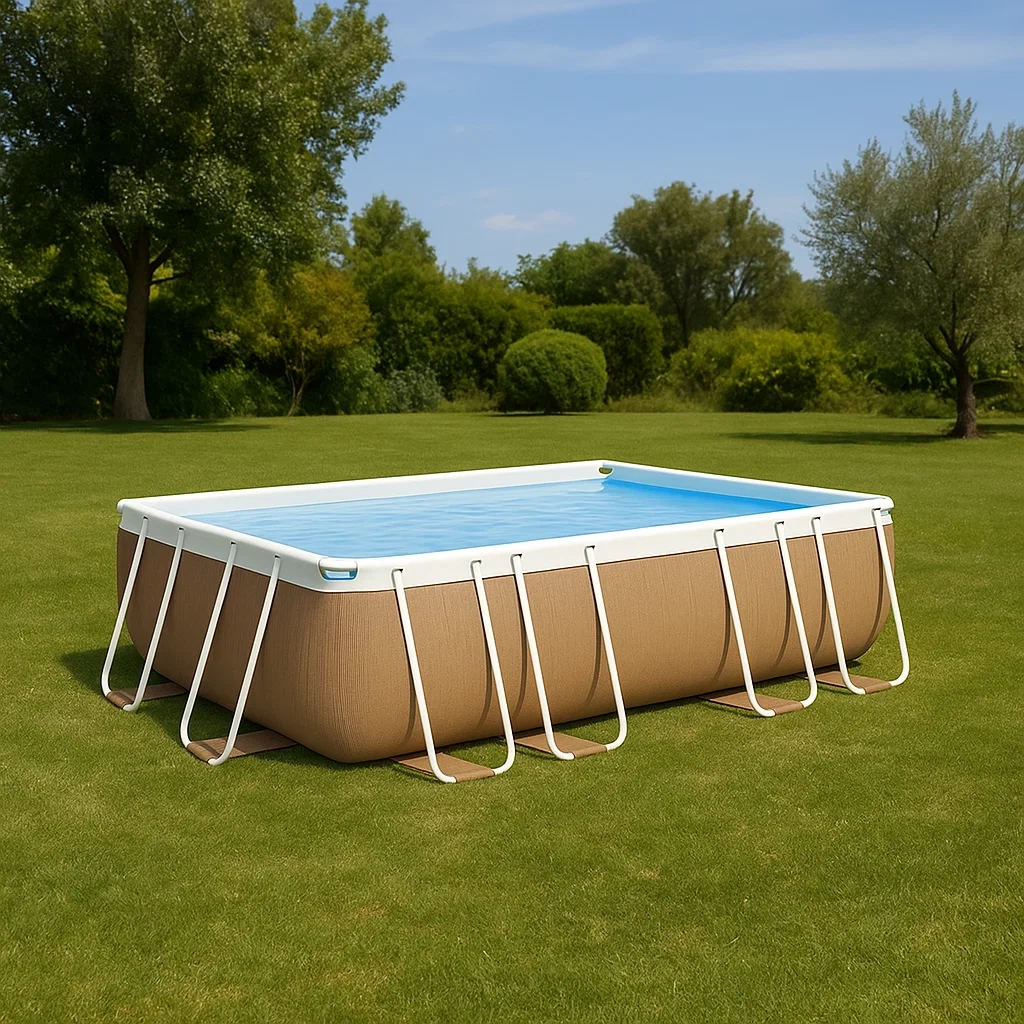 Piscina tubular rectangular,7250 litros,PVC con estructura de acero,beige,instalación independiente,400x200x122 cm - FRBFgWgXKssL