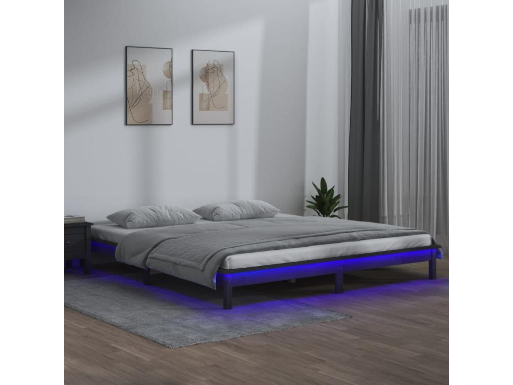 Estructura de cama doble con LED madera maciza gris 120x190 cm
