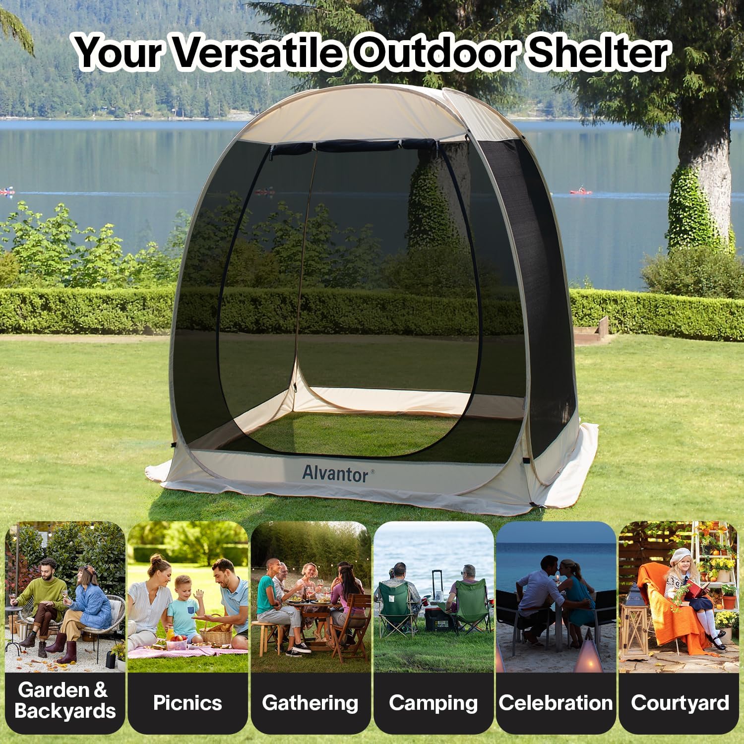 Screen gazebo sleeps 6-10-15 people Igloo-style canopy tent mosquito net on the sides Perfect
