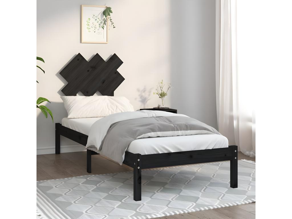Estructura cama madera maciza individual negro 75x190 cm