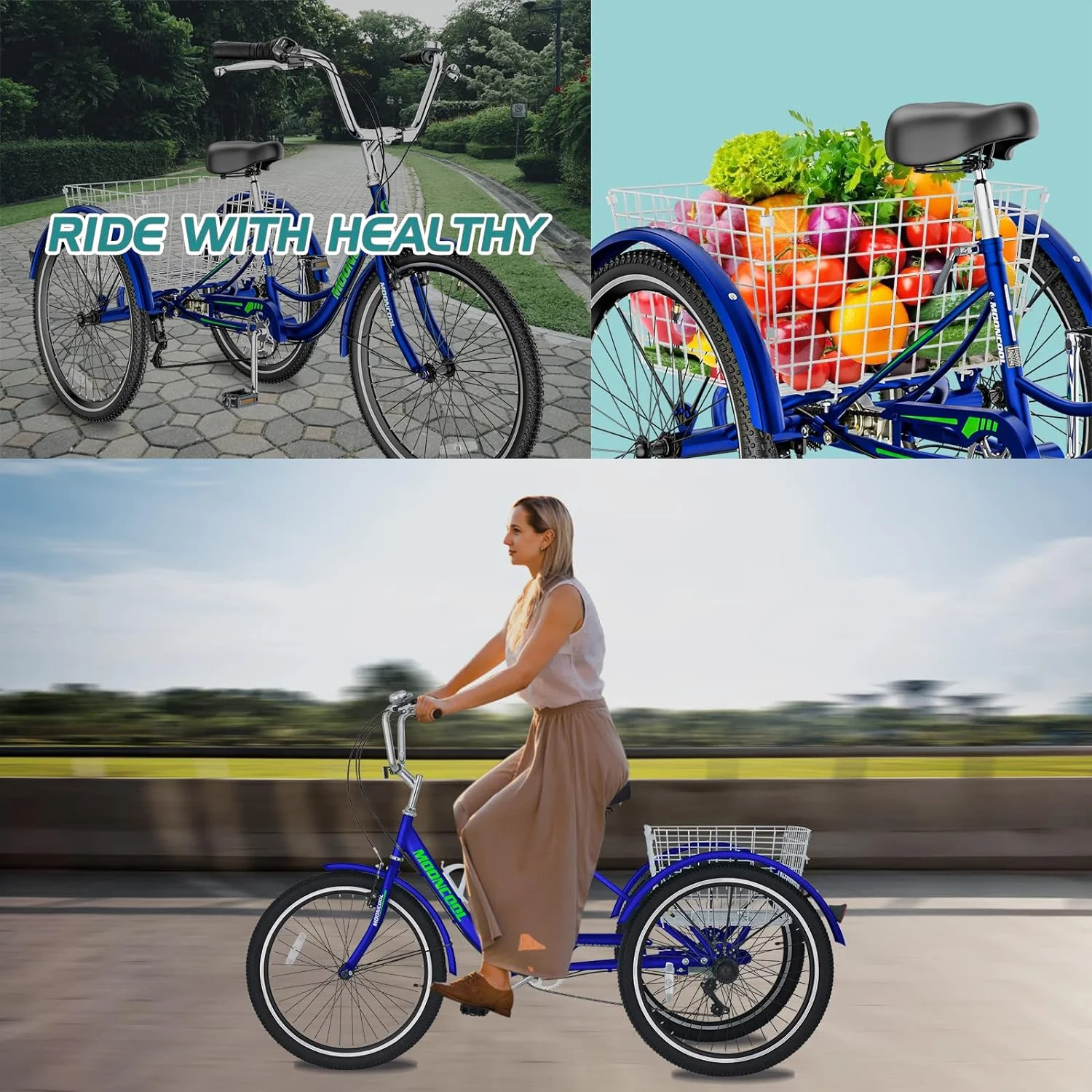 FICISOG 7 Speed Adult Tricycle for Women, 20/24/26 Inch Adult Trike with Basket, 3 Wheel Bikes for Adults Seniors, Cruise Trike for Shopping Picnic - Image 37