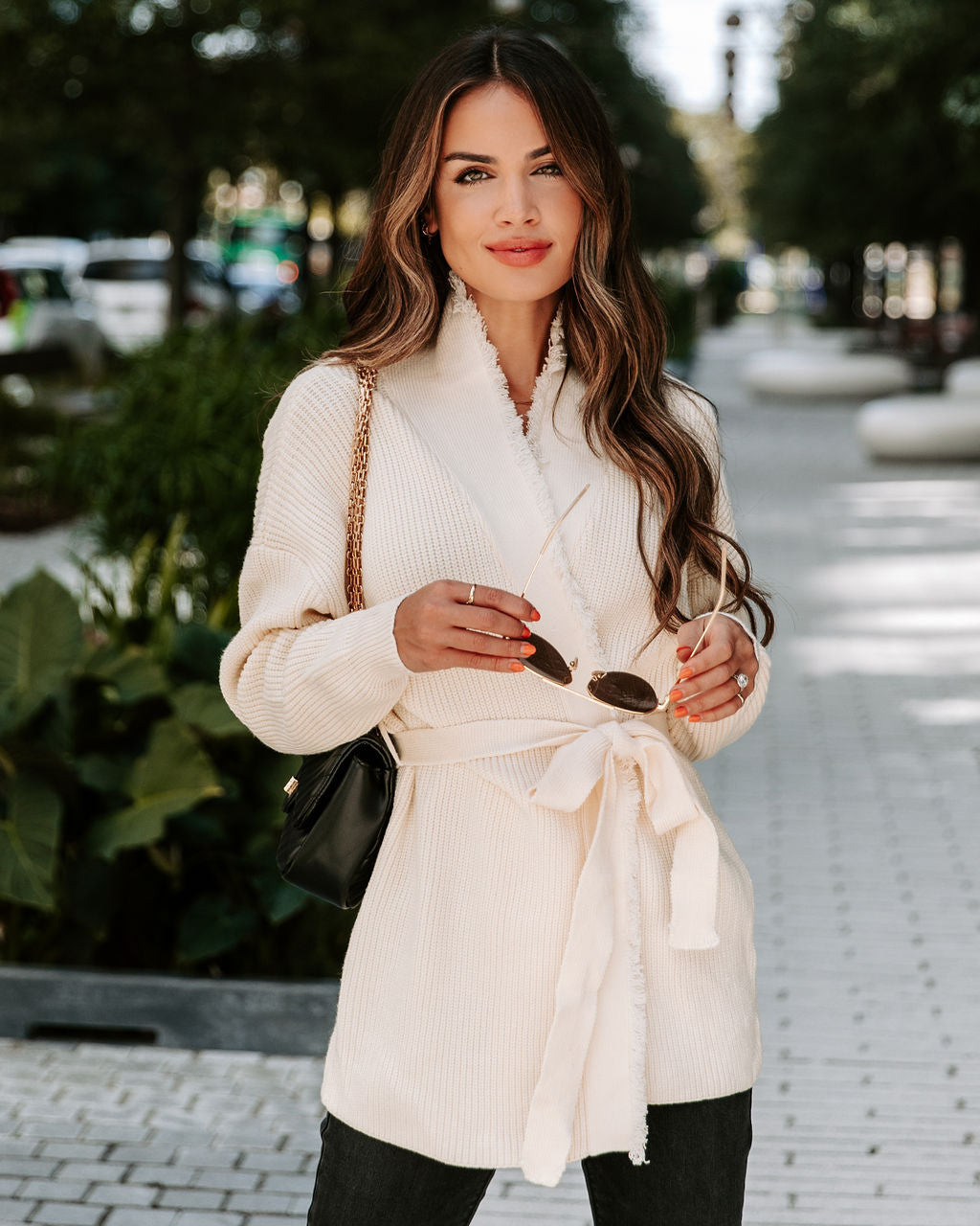 Aurelle Frayed Knit Cardigan - Cream - SALE - Se7enfashion