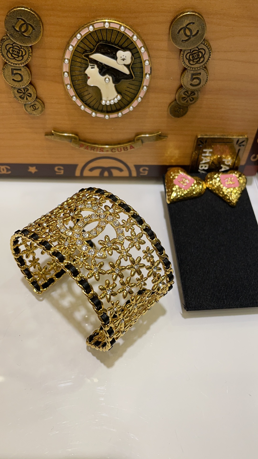 Dainty Chanel 23A Hollow Flower Wide Bracelet Cuff Bangle - Original Replica Club