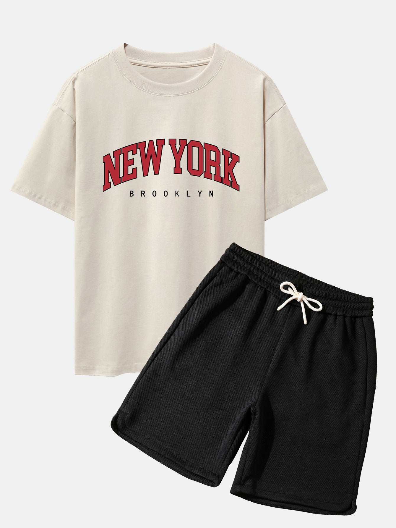 New York Print Drop Shoulder Oversize T-Shirt & Twill Jacquard Shorts