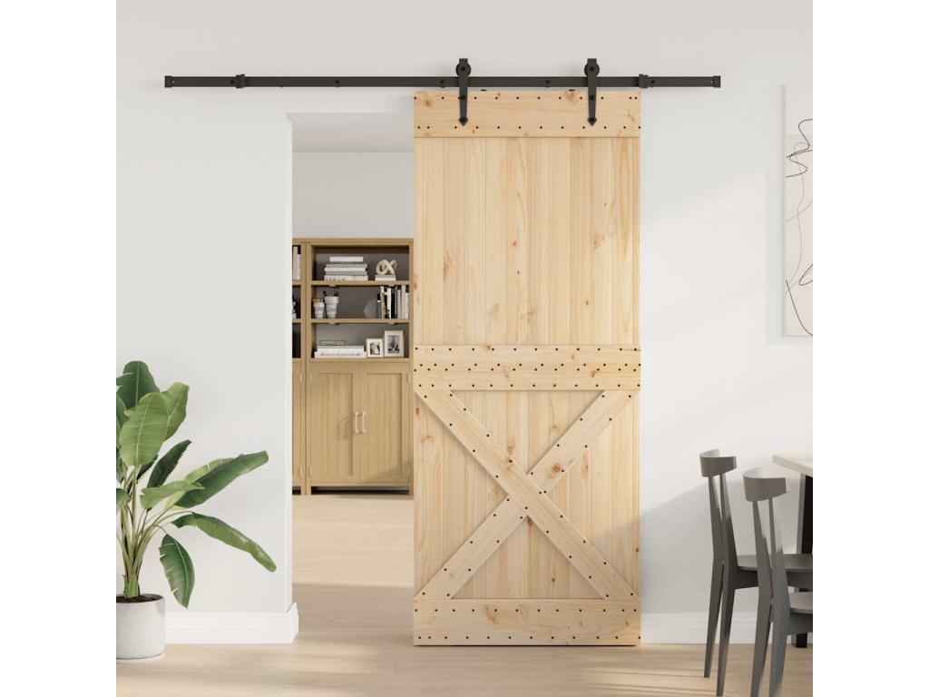 Puerta corredera con herrajes madera maciza de pino 95x210 cm