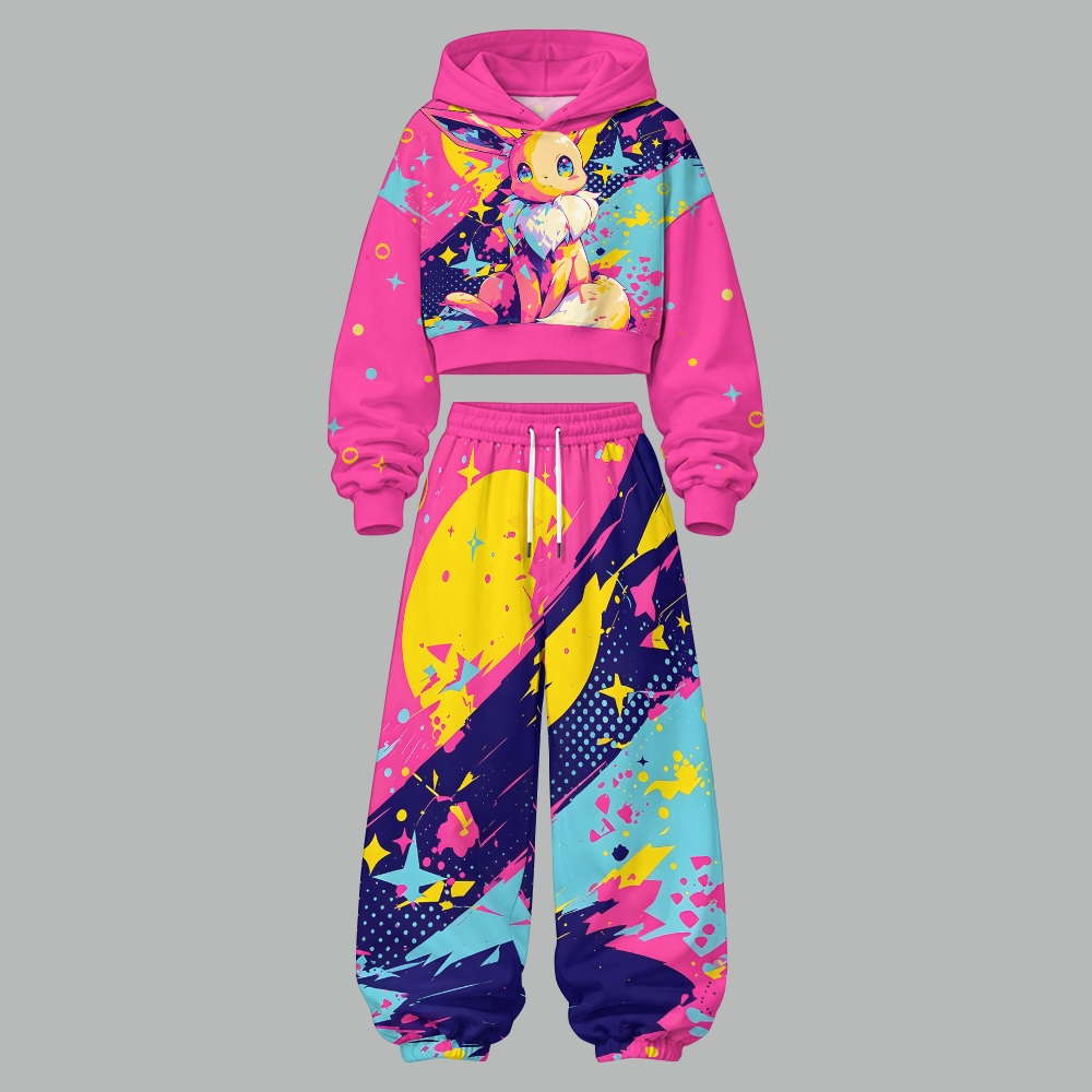 Pokémon Women's Cropped Long Sleeve Hoodie & High Waist Jogger Pants Two Piece Tracksuit Set TeeThreads Sustain the Scene with Custom Apparel