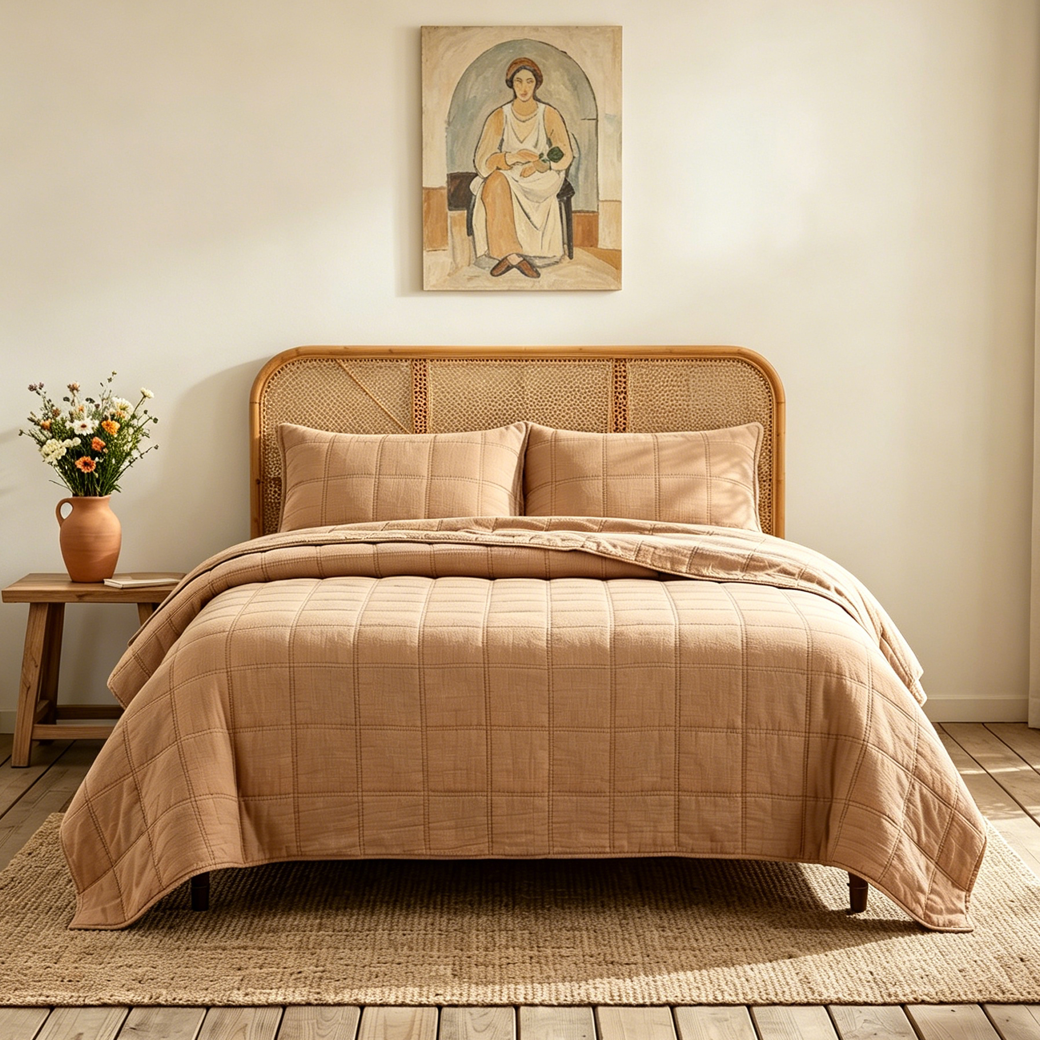 Modern Brown Quilted Quilt Bedspread Set Luxury Style Soft Breathable Fabric For King Queen Twin Bedrooms