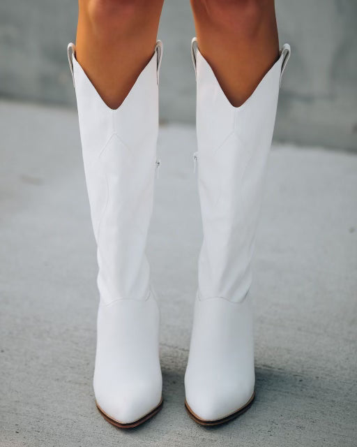 Legend Faux Leather Western Boot - White - Se7enfashion