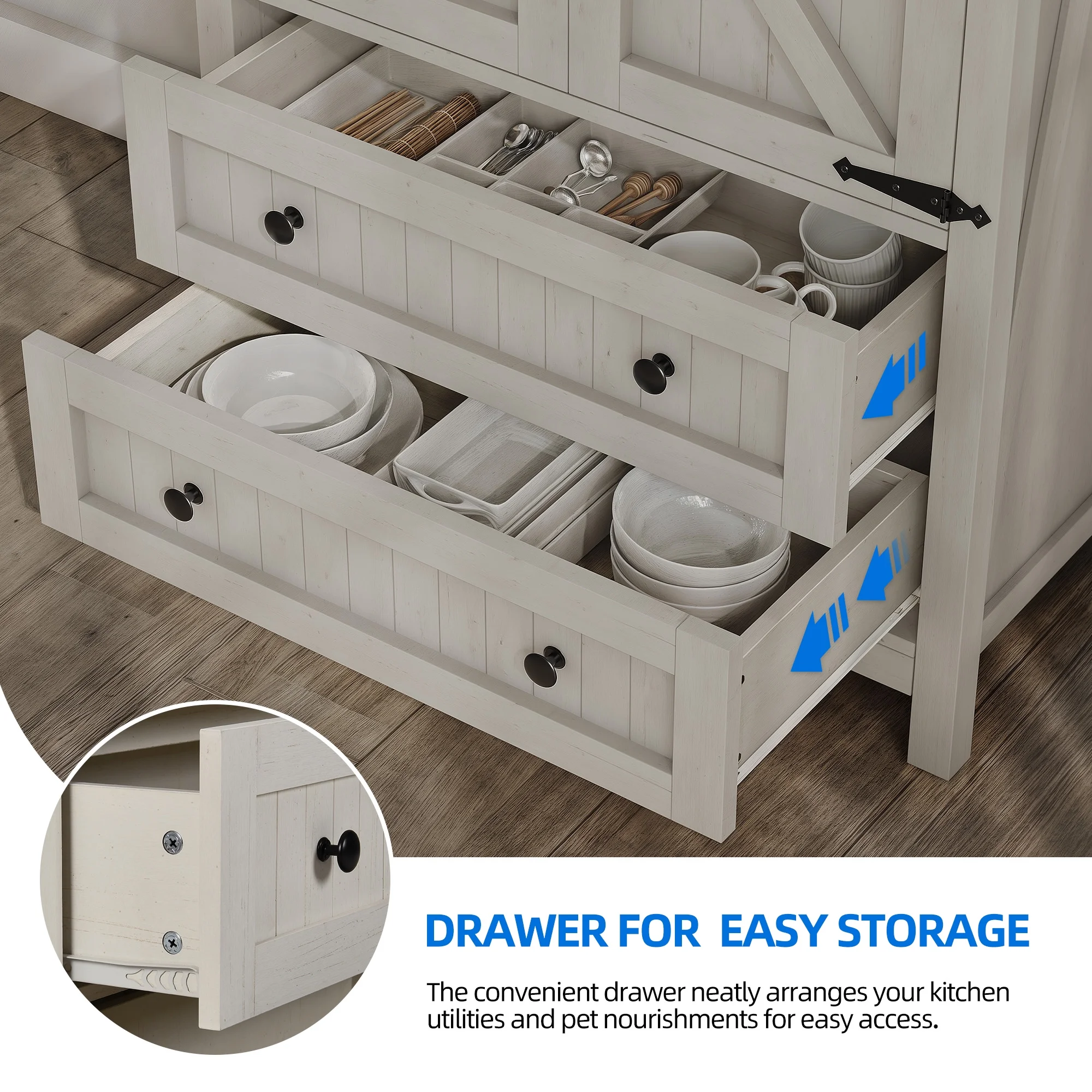 Dextrus 64.56" Tall Kitchen Pantry Cabinet with 2-Drawer and Adjustable Shelves, White Oak - Image 6