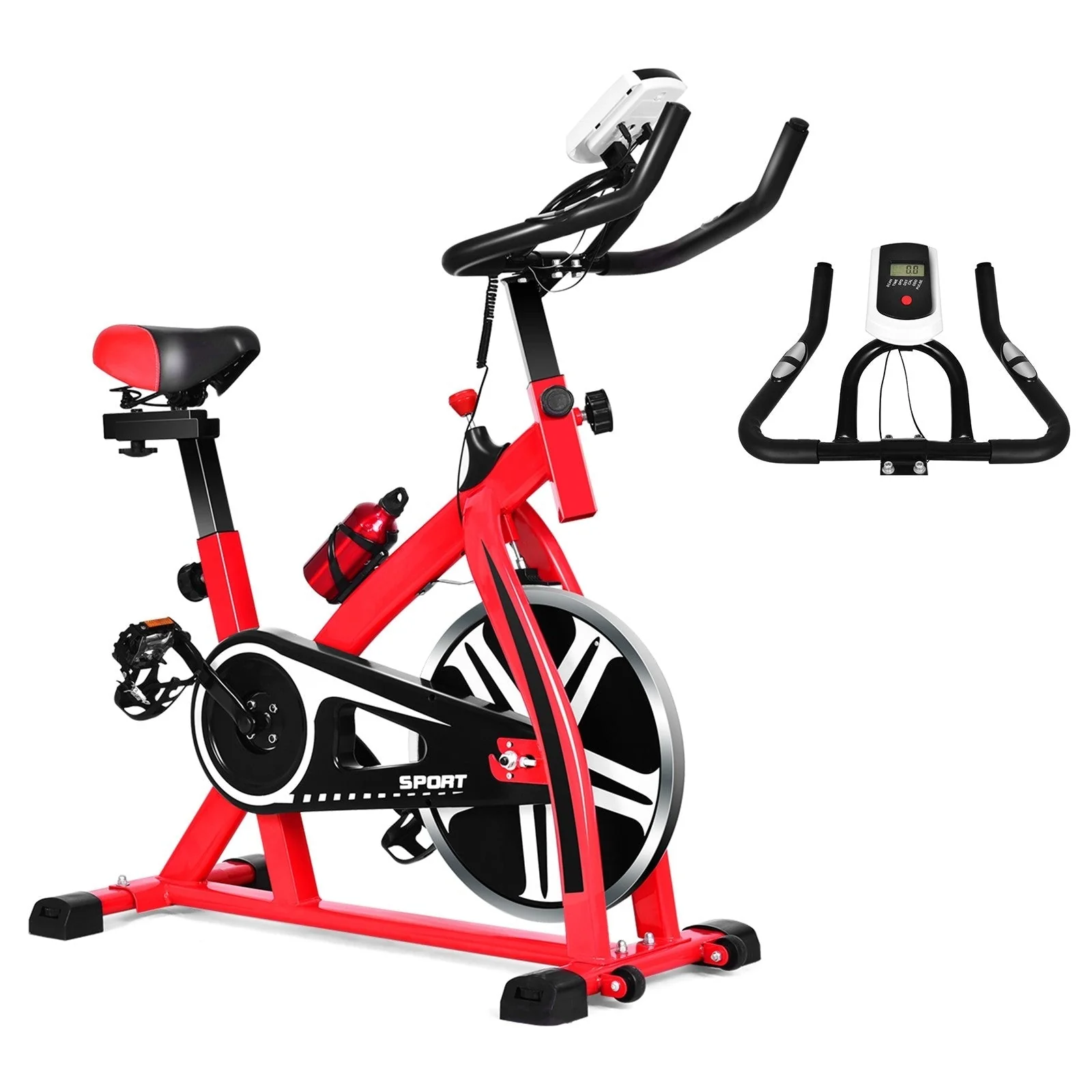 Indoor Cycling Bike With 22 lbs Flywheel, Black + Red - 40 in L x 19 in W x 43 in H - Image 2 Indoor Cycling Bike With 22 lbs Flywheel, Black + Red - 40 in L x 19 in W x 43 in H - Image 2