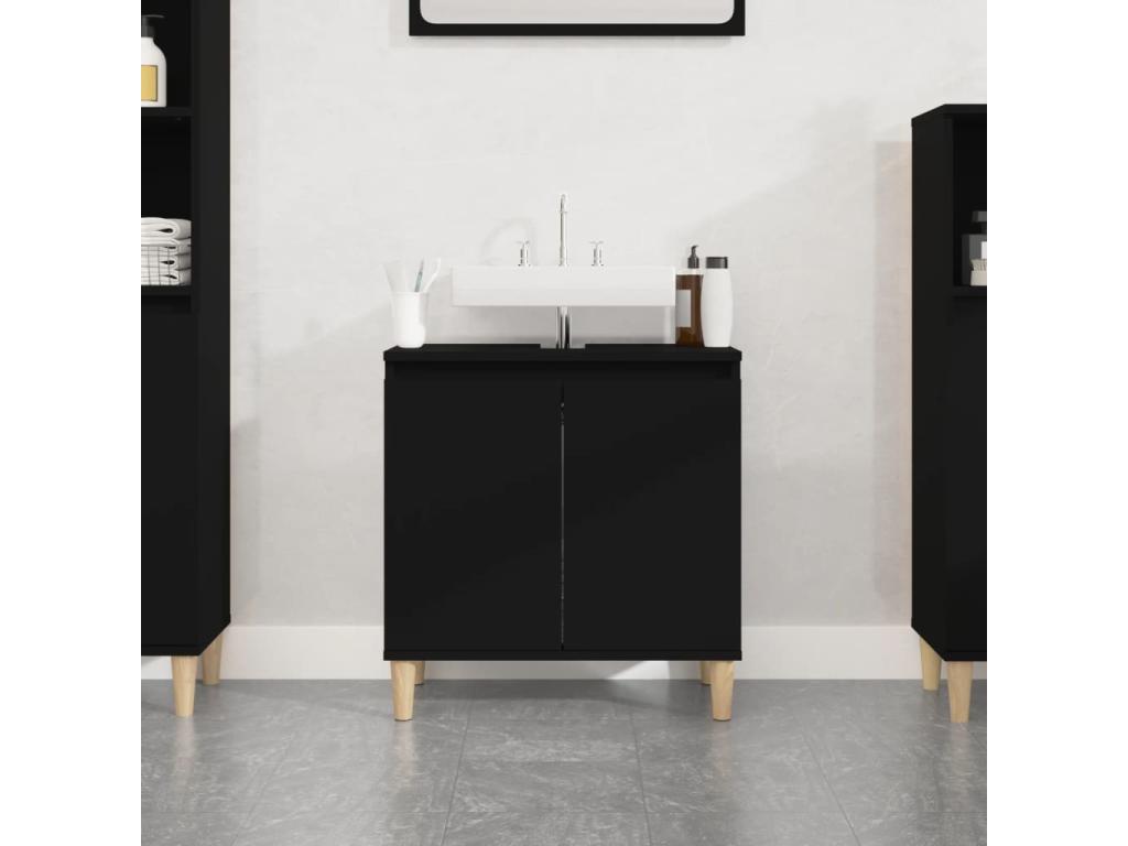 Armario para lavabo madera contrachapada negro 58x33x60 cm