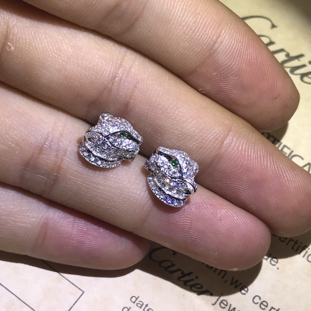 Cartier Full Paved Diamond Leopard Stud Earrings - Original Replica Club