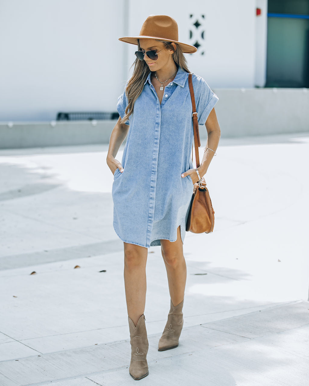 Chelsea Pocketed Denim Button Down Shirt Dress - Se7enfashion