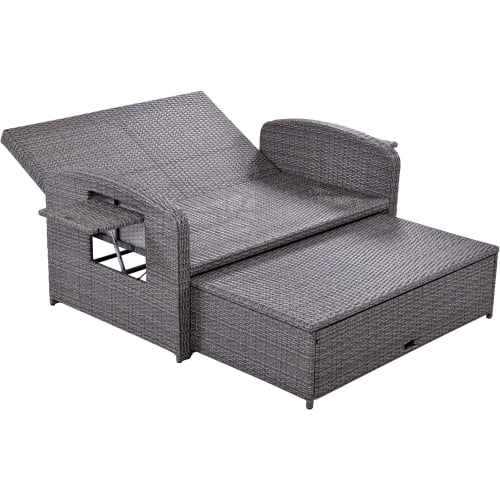Harper & Bright Designs Rattan Outdoor Double Lounge Chaise 2-Person PE Wicker Outdoor Patio Sunbed with Canopy Cover for Backyard Garden Balcony, Beige+Black - Image 23