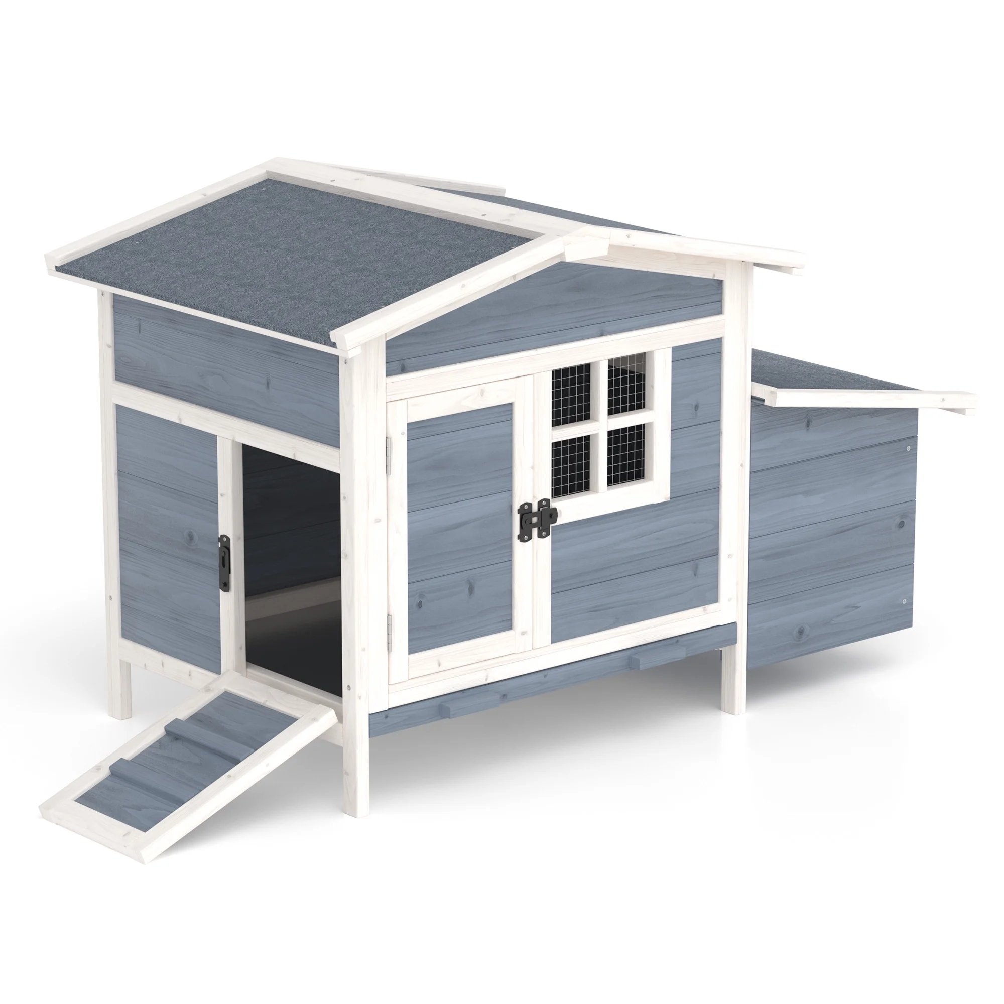Outdoor Chicken Coop Rabbit Hutch Wooden Hen House w/ Nesting Box & Tray Poultry Cage for Outdoor Indoor - Image 10