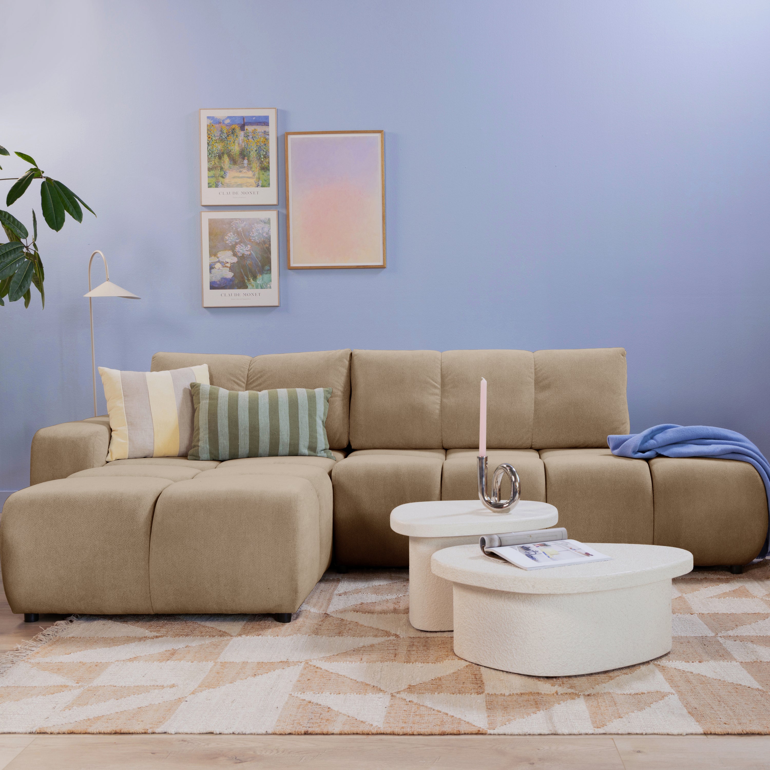 Blokker Charme Hoekbank Links met Slaapfunctie - Weefstof - Beige