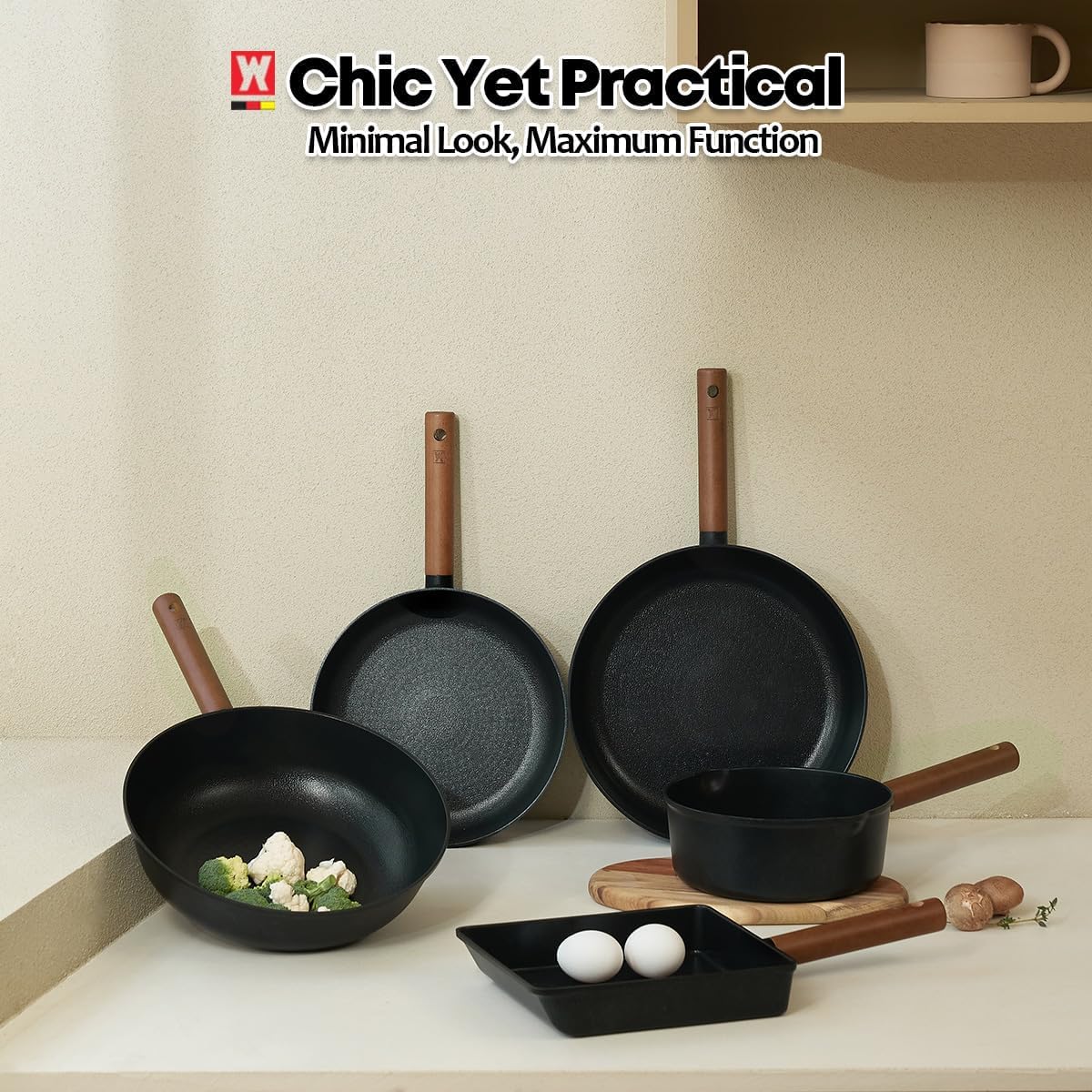 WAGENSTEIGER Aluminum Saucepan with Titanium Coated Non-Stick Surface, 7-Layer Coating With Zelkova Wooden Handle, For Professional Chef & Home Cook, Made in Korea (14.76