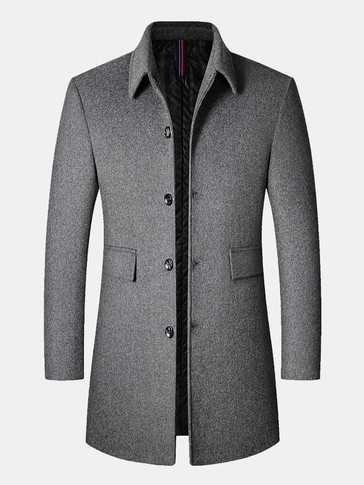Quilted Lined Wool Blend Lapel Overcoat