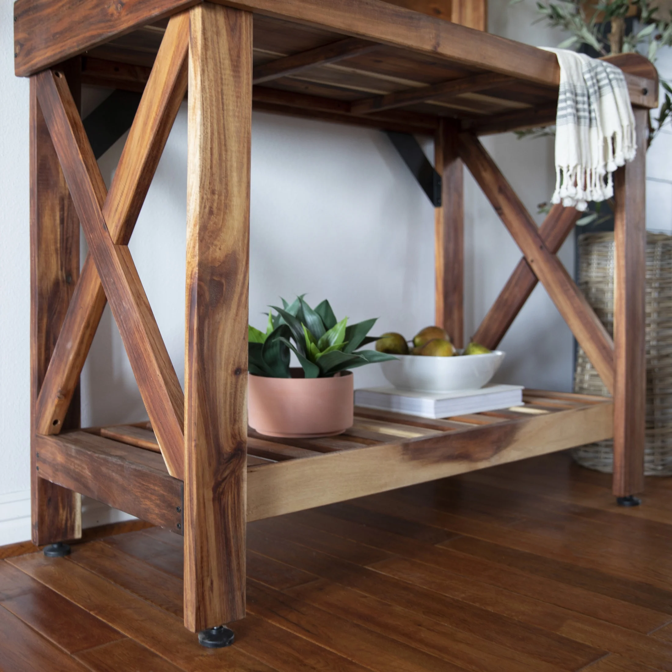 Backyard Discovery 47" Acacia Wood Garden Potting Bench & Serving Bar, Storage Shelf - Image 6