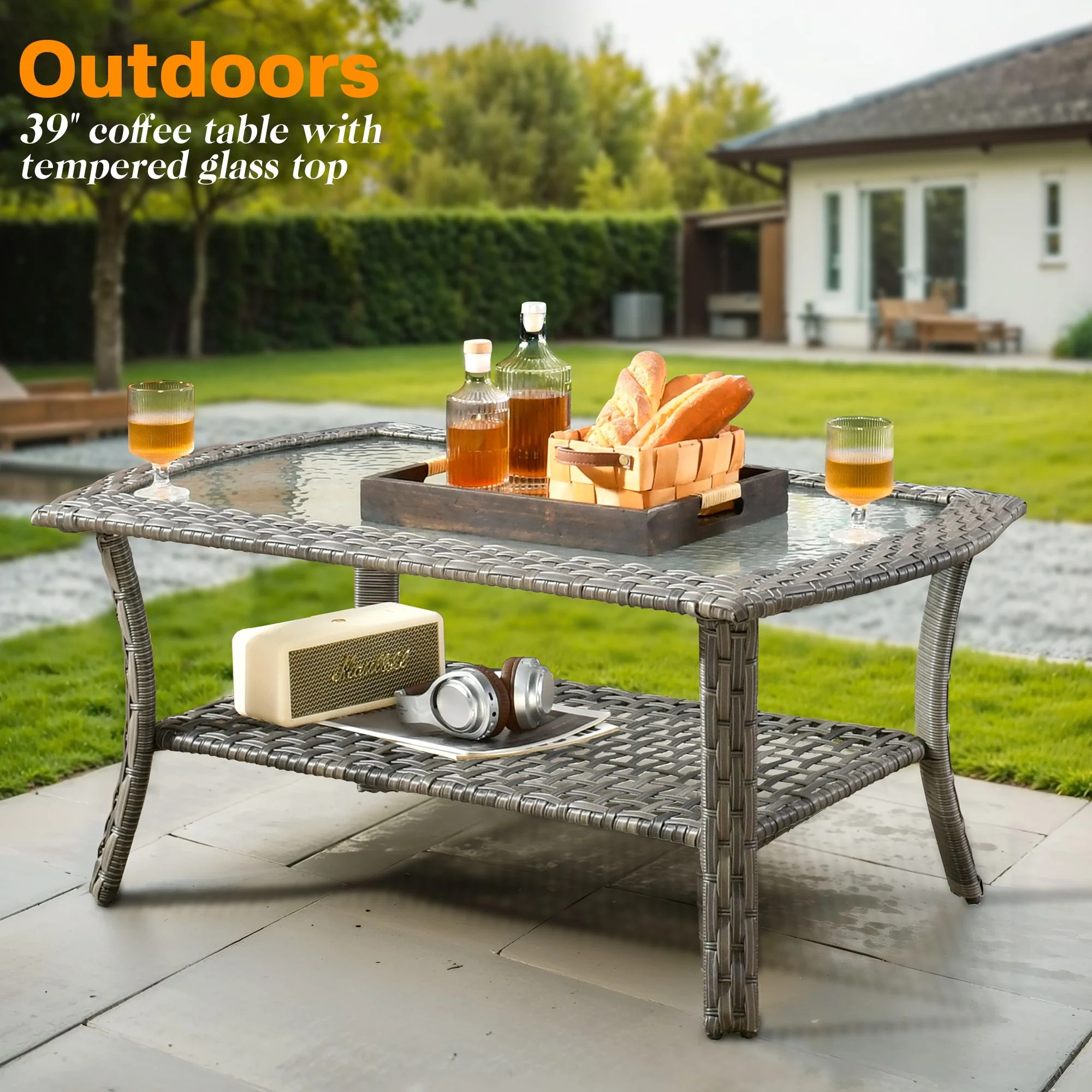 Vcatnet 4 Pieces Outdoor Patio Furniture All-weather Wicker Conversation Set with Coffee Table for Garden,Poolside,Gray - Image 13