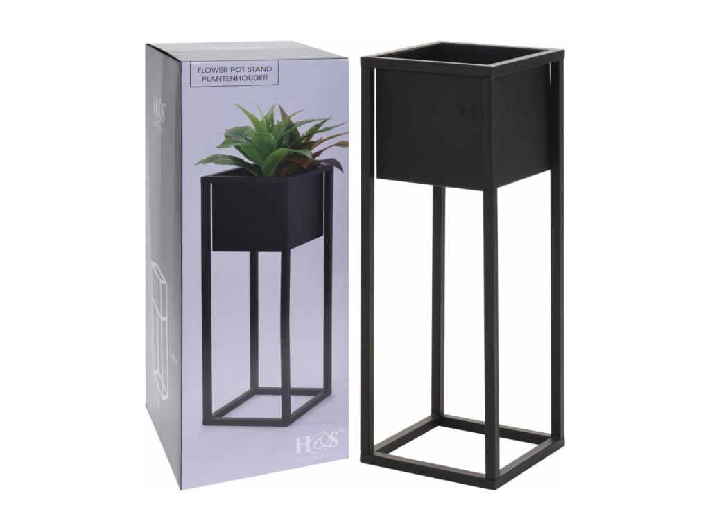 Macetero sobre soporte de metal negro 60 cm
