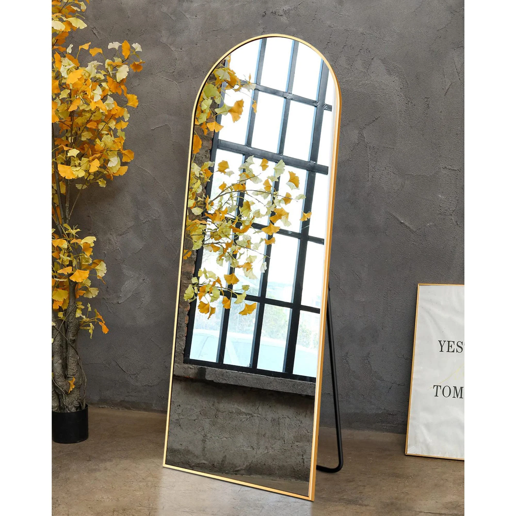 Vlush Full Length Mirror, 65"x22" Arched Floor Mirror, Full Body Standing Mirror with Aluminum Frame (Gold) - Image 6