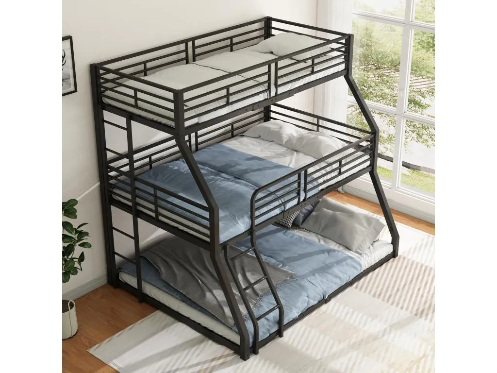 Litera triple - 2x90x200cm y 140x200cm - estructura de hierro - Negro 30985NUFM