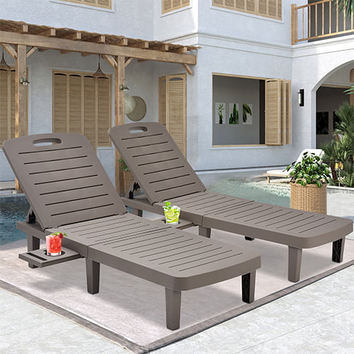Patio Lounge Chair Set of 2, Adjustable Chaise with Side Table, Outdoor Lounger Recliner for Poolside, Patio, Backyard, Wood Texture Design | Waterproof | Easy to Assemble | Max Weight 330 lbs White - Image 6