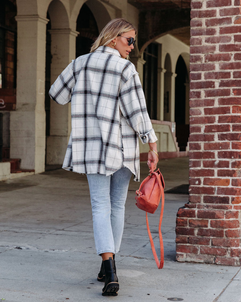 Plaid About You Frayed Button Down Top - White - Se7enfashion