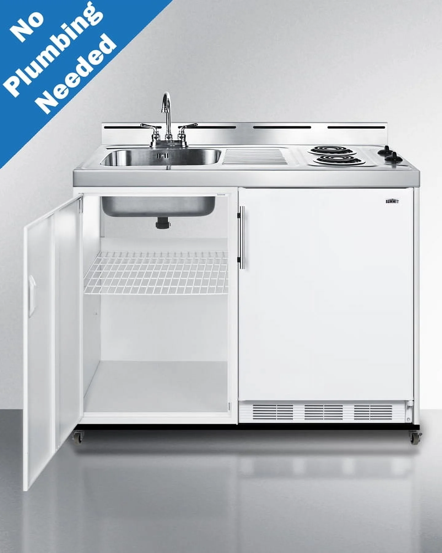 48" Wide Mobile All-In-One Kitchenette, No Plumbing Needed, white, Coil Burners - Image 6