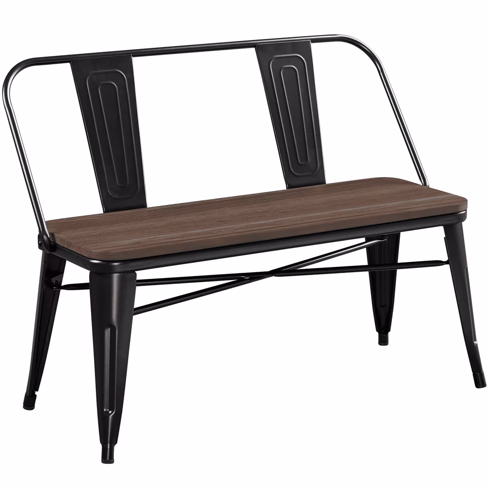 Yaheetech Industrial Metal Dining Bench with Upholstered Seat,Black