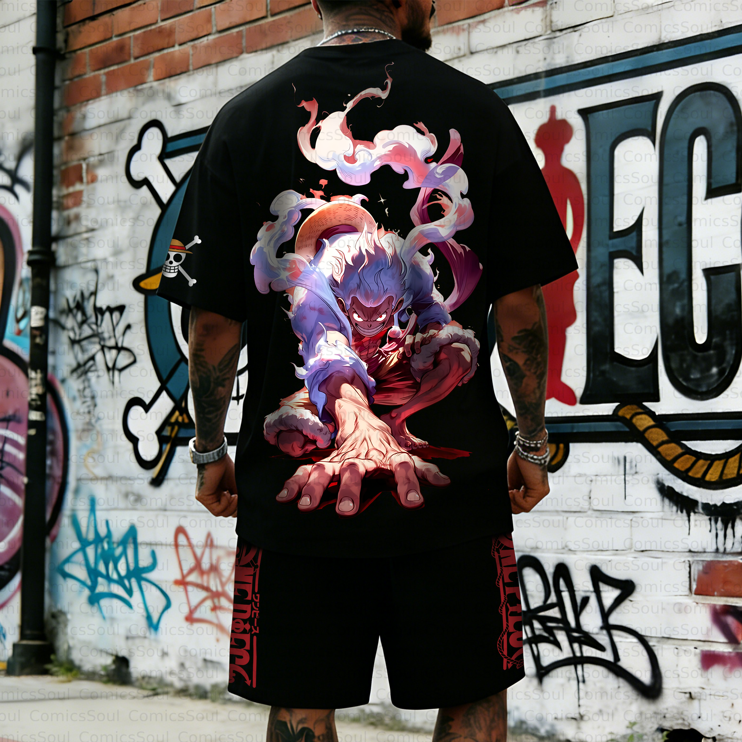 Unisex Anime Inspired Vintage T-shirt& Shorts 2 Pieces Set