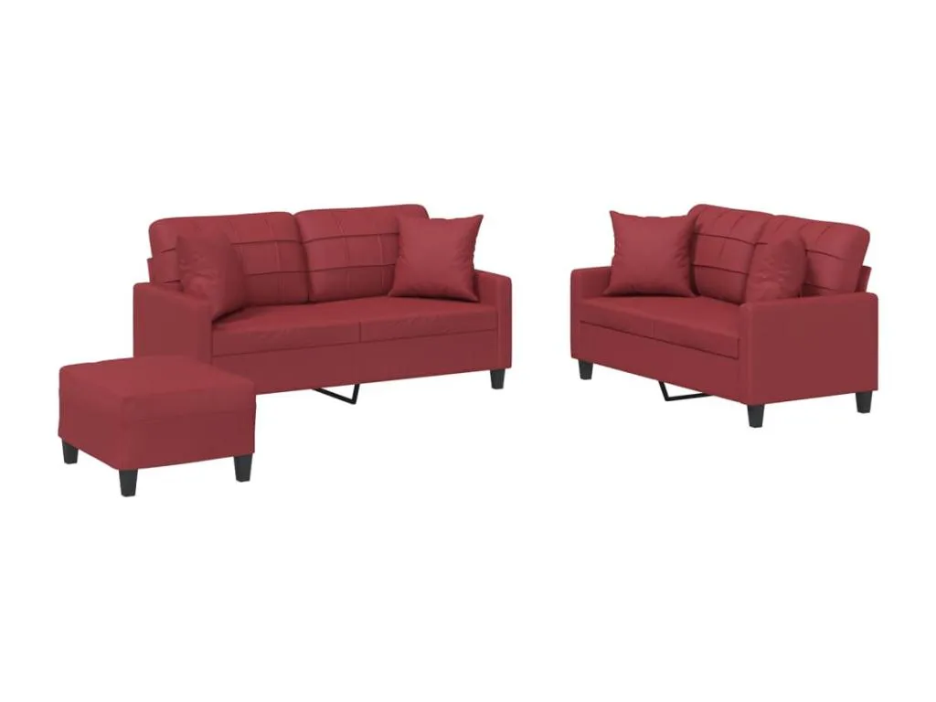 Juego de sofás con cojines 3 piezas cuero sintético rojo tinto xxl3572463