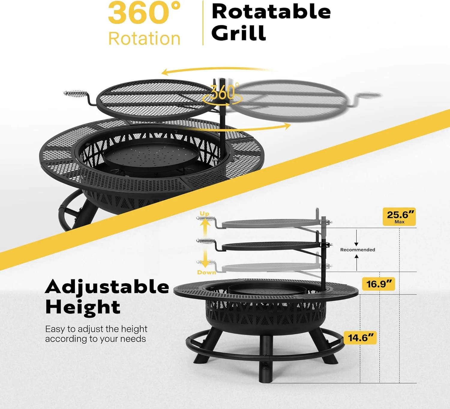 SPECSTAR 3-in-1 Fire Pit-35 in Wood Burning Firepits with Cooking Grill Grate & Charcoal Pan & Cover Lid, Metal Table for Backyard Bonfire BBQ Outdoor Camping Picnic - Image 4