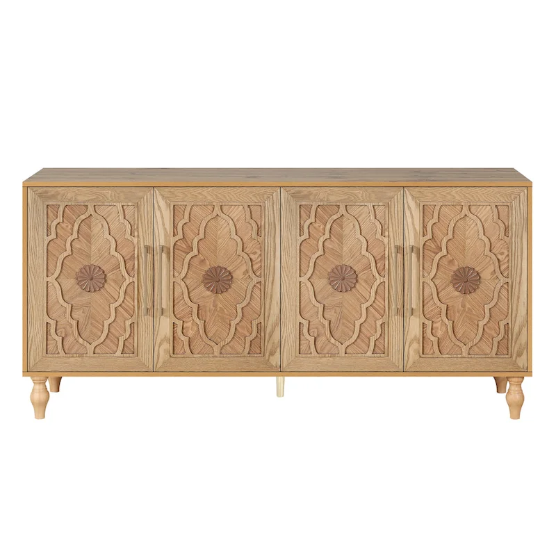 Large Floral Carved Storage Cabinet - Sideboard Buffet