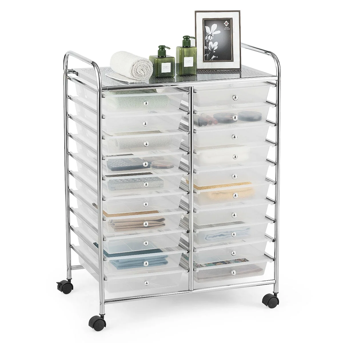 Costway 20 Drawer Rolling Storage Cart Tools Scrapbook Paper Office School Organizer Yellow - Image 46