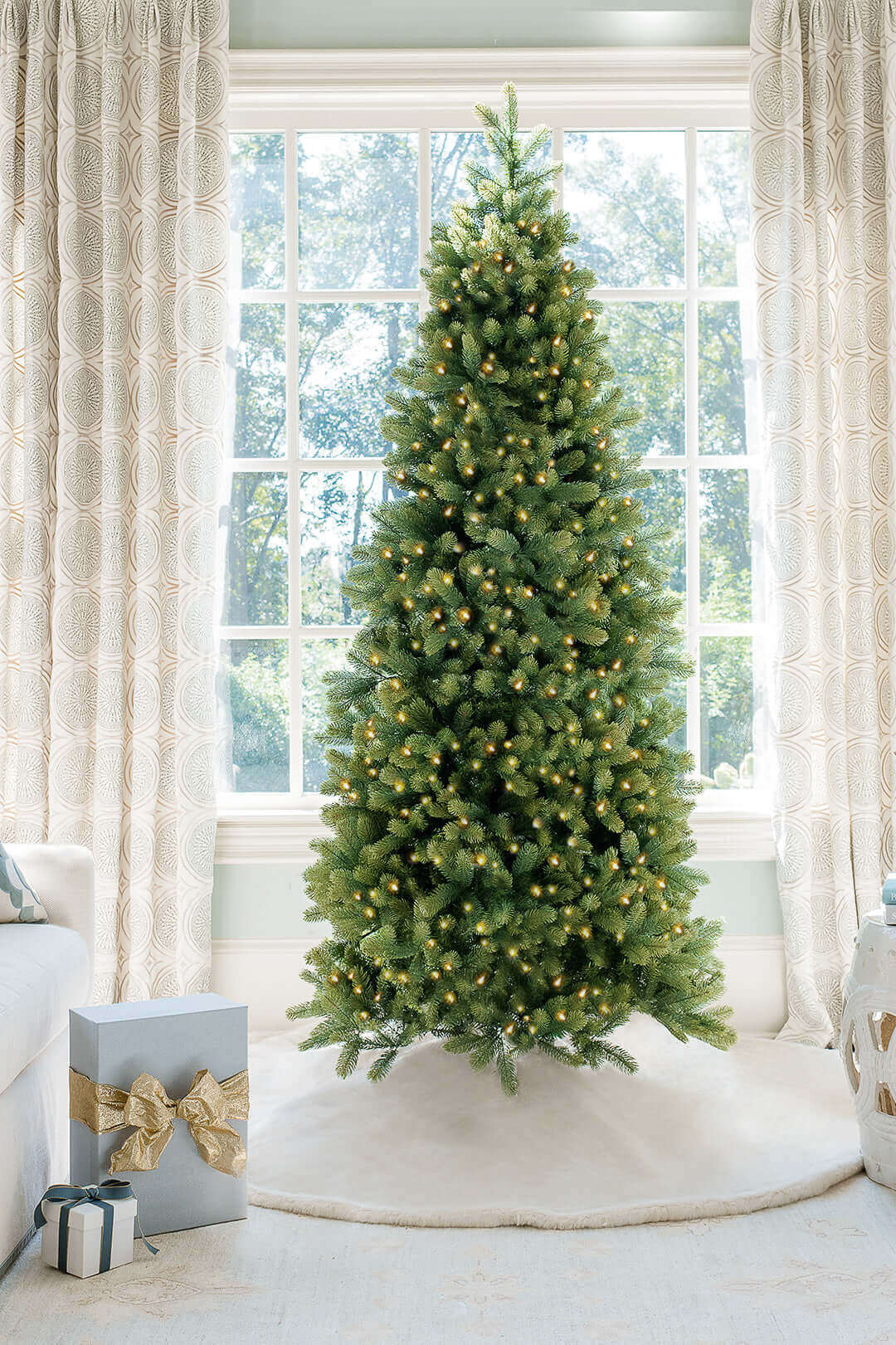 WAYFAIR 7.5' Royal Fir Slim Quick-Shape Artificial Christmas Tree With 650 Warm White & Multi-Color LED Lights