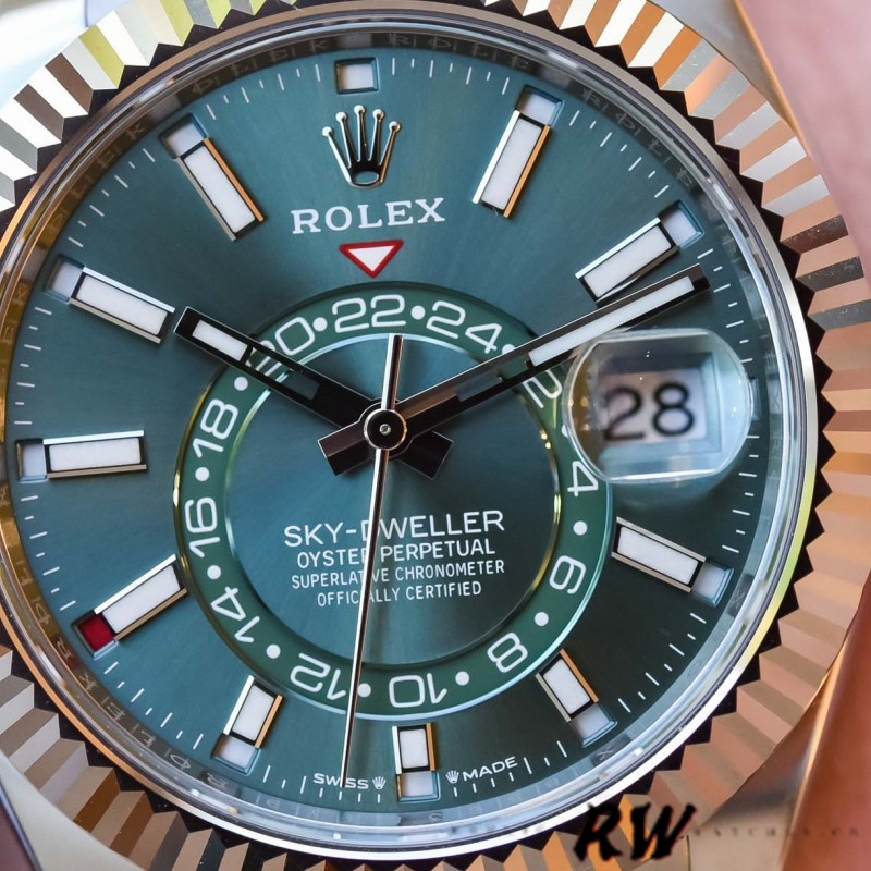 Rolex Sky-Dweller 336934 Fluted Bezel Green Dial 42MM Mens Replica Watch