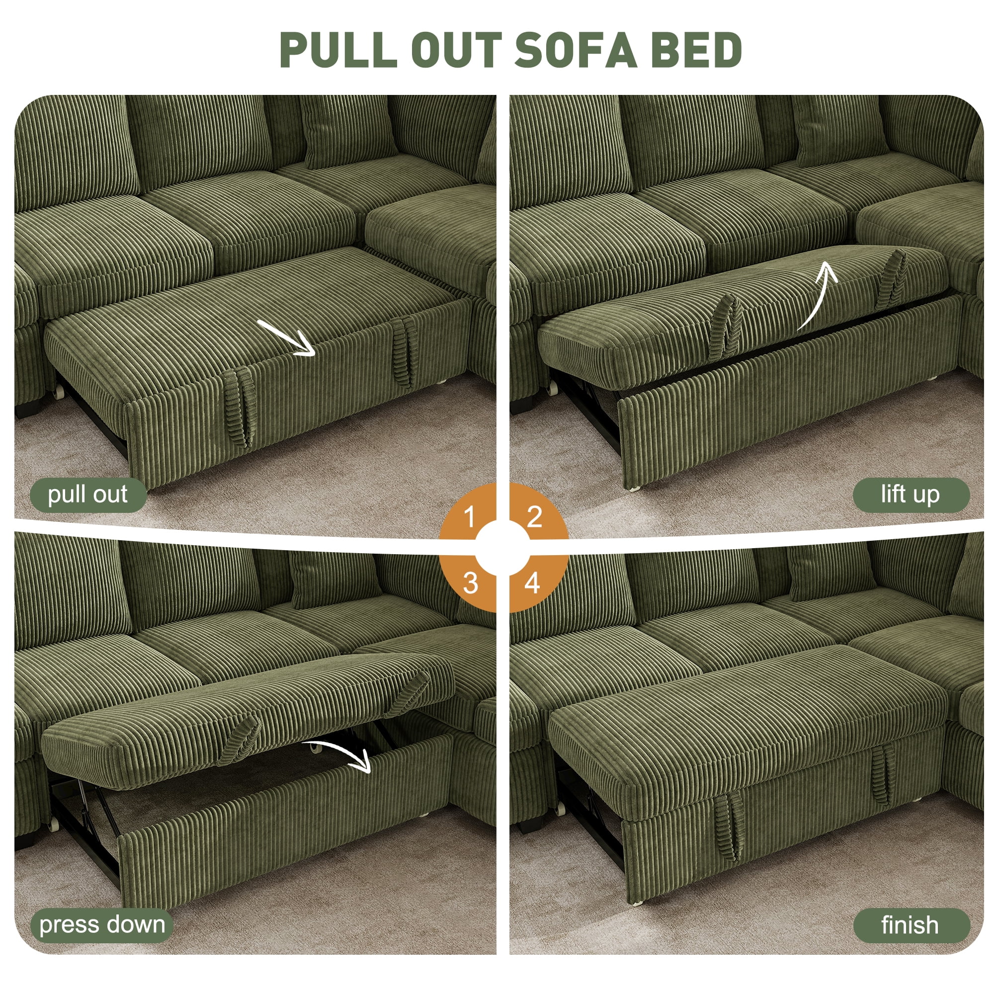 BedLuxury 83" Sectional Sleeper Sofa with Pull Out Bed, L Shaped Couch with Storage Seat for Living Room, Gray - Image 15