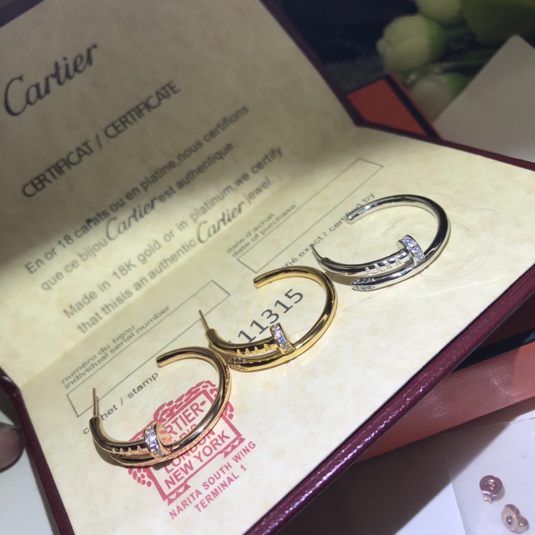 Cartier Head & Tail Pave Diamond Small Juste un Clou Hoop Earrings - Original Replica Club