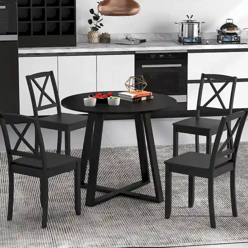 Gymax 36-Inch Round Solid Wood Dining Table for 4 with Pedestal Base