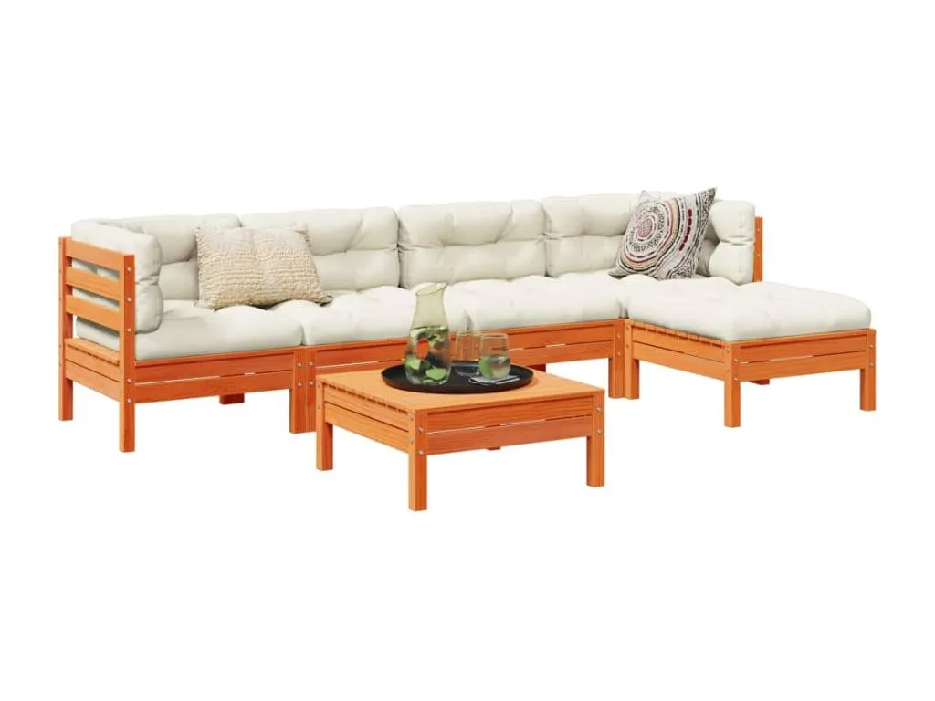 Casabellaes Set de sofás jardín 6 pzas con cojines Casabellaes marrón cera AZRN12765
