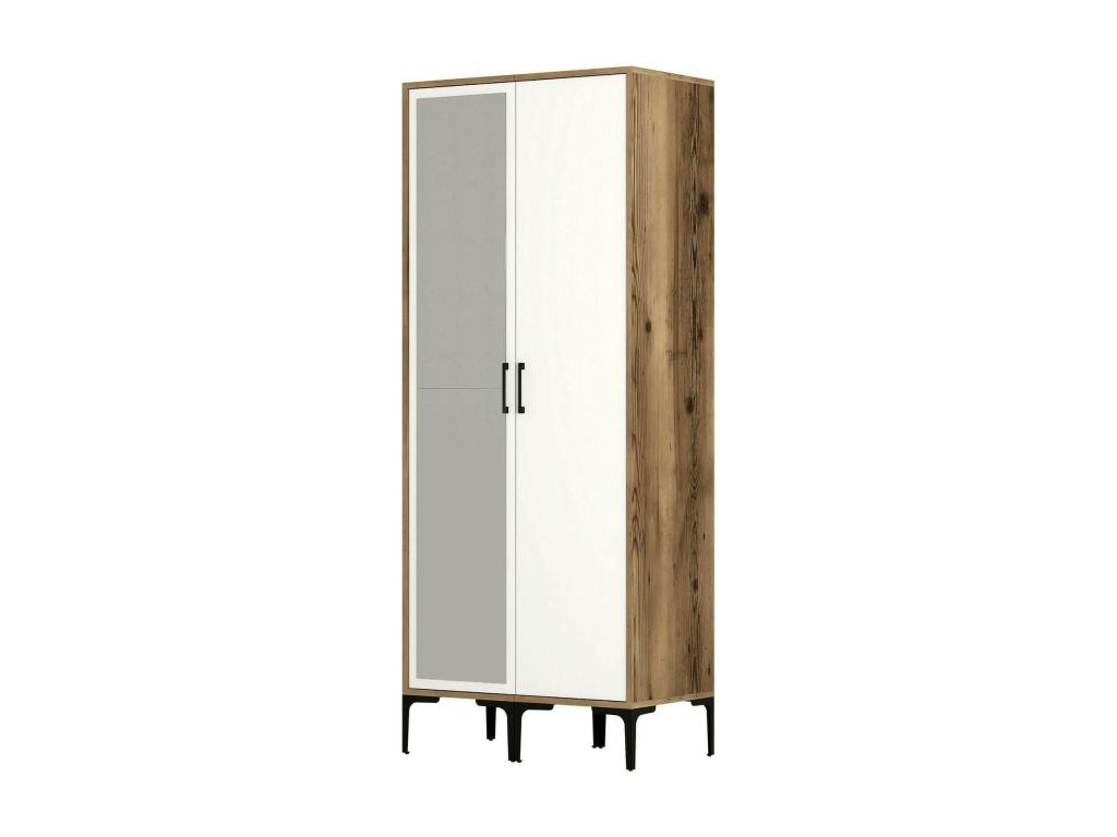 Armario 2 puertas Nestliq - Muebles de dormitorio - Vestidor - Armario de ropa - 80x201h48 cm - Nogal y Blanco